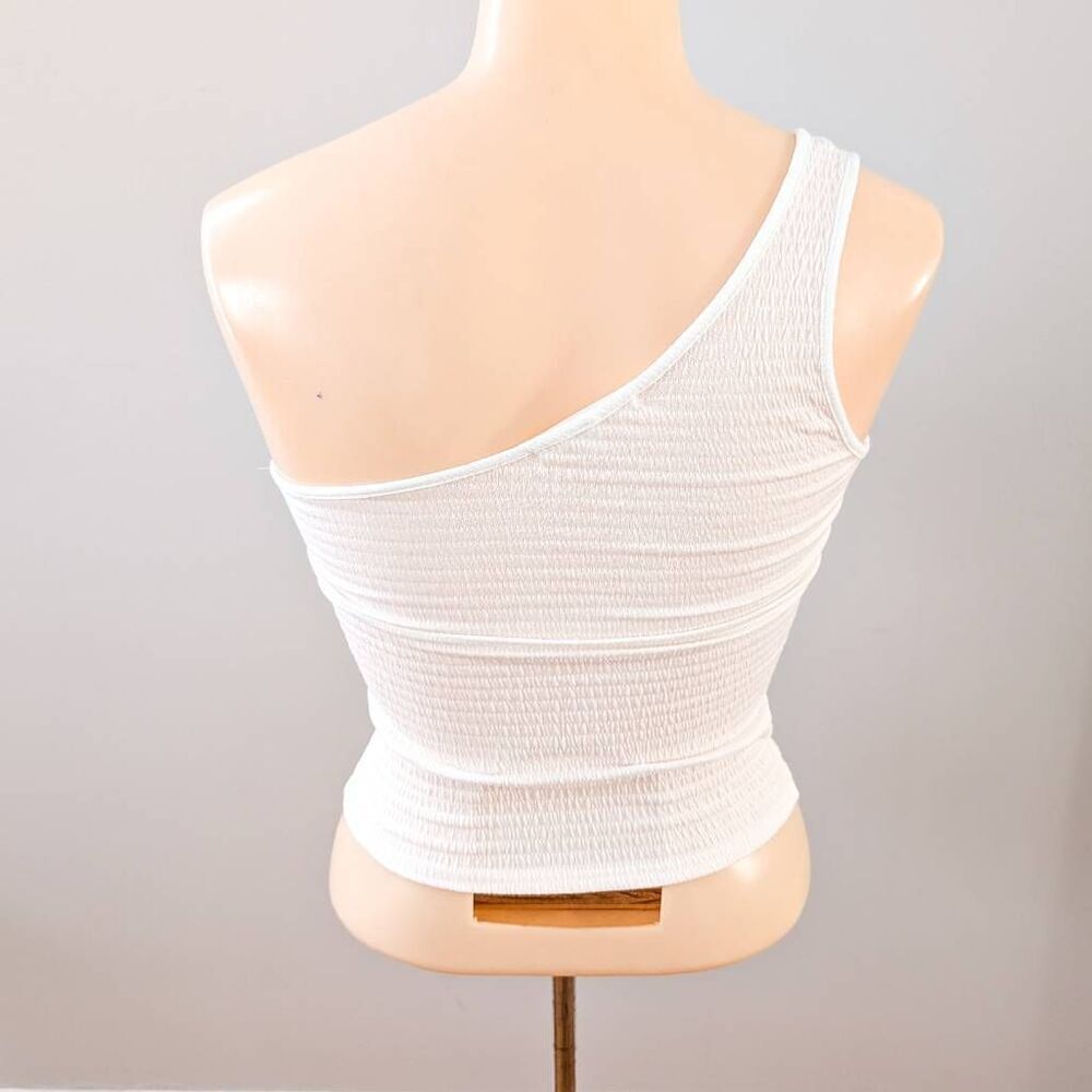 NWOT Antistar One Shoulder White Ruched Top - Picture 2 of 3